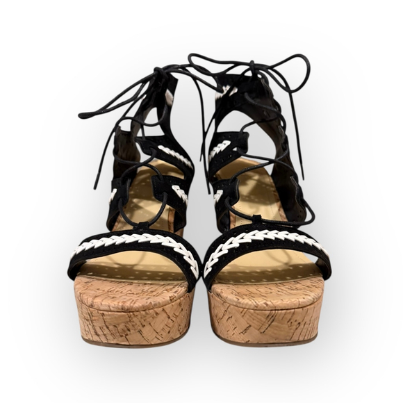 Marc Fisher Womens Hosana Wedge Sandals Black Suede Cork Platform Gladiator Sz 8 - Picture 4 of 8